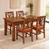 Globally Indian Vallari Solid Sheesham Wood 4 Seater Dining Table Set 4 Chairs Terracotta Orange