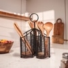 Ireka Home Metal Mate Utensils Holder – Iron and Wood Cutlery Organizer