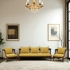 Heston 3+1+1 Seater Wooden Sofa in Yellow Fabric