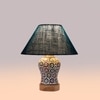 Devansh Conical Turquoise Jute Shade Lamp With Wood & Mosaic Glass Base For Decoration/Office/Home/Gifting/Study For Decoration/Office/Home/Gifting/Study -(10X10X14.5) Inches -A