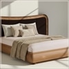 Elowen Softline King Size Bed in velvet With Oak wood Frame & Hydraulic Storage