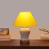 Devansh Conical Yellow Cotton Shade Lamp With Wood & Mosaic Glass Base For Decoration/Office/Home/Gifting/Study For Decoration/Office/Home/Gifting/Study -(10X10X14.5) Inches -A