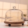 Ireka Homes Pastry Pod Acacia Wood Cake Stand with Glass Dome