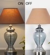 Syracuse Blue Glass Table Lamp With White Beige Cotton Shade