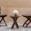 Alfresco Solid Wood Outdoor Folding Round Table with Two Folding Round Chairs in Brown Colour
