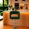 Doe Buck Adjustable Upholstered Bar Stool in Green Colour with Chrome Base
