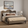 Solara Wave Luxe King Size Bed in velvet With Oak wood Frame & Hydraulic Storage