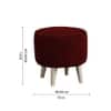 Doe Buck Parker Velvet Round Ottoman Stool in Maroon Colour with Wooden Legs