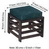Houston Sheesham Wood Contemporary Set of 2 Stools in Turquoise Sea Velvet, Dark Mahogany Finish
