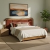 Elowen Softline King Size Bed in velvet With Oak wood Frame & Hydraulic Storage