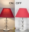 Aspley Chrome Finish Metal Clear Crystal Glass  And White Marble Table Lamp With Maroon Cotton Shade