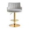 Doe Buck Oliver Adjustable Velvet Bar Stool in Grey Colour with Gold Base