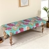 Cairo Sheesham Wood Mid Century Dining Bench (Sea Green Fruit Print Kantha Teak Finish)