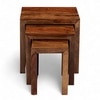 Oakland Sheesham Wood Contemporary Set Of 3 Nesting Tables In Natural Teak Finish