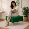 Doe Buck Ribbed Velvet Ottoman Stool in Green Colour with Gold Metal Legs