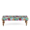 Cairo Sheesham Wood Mid Century Dining Bench (Sea Green Fruit Print Kantha Teak Finish)