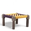 Riaza Sheesham Wood Vintage Set of 2 Foot Stools in Yellow & Purple Rope Canning