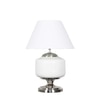 RAMZI Chrome Finish Metal And Frosted White Glass Table Lamp With White Cotton Shade