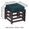 Houston Sheesham Wood Stool in Mahogany Finish & Turquoise Sea Velvet Cushion