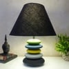 Pebble Black Green Yellow Wooden Table Lamp in Multicolor