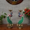 Desert Art Metal Handpainted Peacock Tealight Showpiece Set of 2