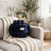 Knotty Combed Cotton Knitted Decorative Oxford Blue Knot Pillow 7 x 7 Inches