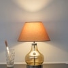 INGRAM Smoke Glass and Metal Table Lamp With Beige Cotton Shade