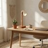 Hexspot Brown Wooden Table Lamp with Beige Wooden Lampshade