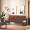 Moreno 3 Seater Solid Wood Sofa in Danish Walnut Finish and Terracotta Stripe Fabric