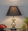 Bompton Nickel Finish Metal And Smoke Crystal Table Lamp With Black Cotton Shade