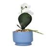 Artistic Blue Face Planter With White Artificial Orchids