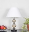 Bompton Nickel Finish Metal And Smoke Crystal Table Lamp With White Cotton Shade