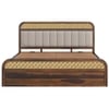 Floral Solid Wood King Size Hydrulic Storage Bed In Provincial Teak Finish Beige 72x78 inch
