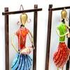 Desert Art Metal Handpainted Lady Musician Wall Hanging Set of 3 in Multicolour