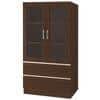 Paloma Large Crockery cum Bookshelf Cabinet with Toughened Glass Shutters and Drawers in Coffee Walnut Light Wood Colour