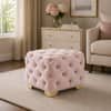Doe Buck Damira Upholstered Velvet Tufted Ottoman in Pink Colour with Gold Base