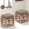 Houston Sheesham Wood Contemporary Set of 2 Stools in Jute Brown, Teak Finish