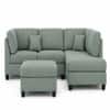 Nova 3 Seater L Shaped Sectional Sofa Right Chaise and Ottoman Celadon Green