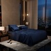Stoa Paris 300 Tc Satin Bedsheet Super King Size Bed with Pillow Covers in Mystique Blue