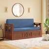 Bram 3 Seater Pull Out Sofa cum Bed In Honey Finish with Baltic Blue Colour