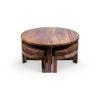 Nashville Sheesham Wood 4 Seater Coffee Table Set In Teak Finish Brown Sparkle Velvet Cushion
