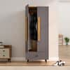 Hexa Red Wooden 2 Door Wardrobe with Drawer and Hanging Space in Giant Wood and Slate Grey Colour