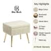 Doe Buck Ribbed Velvet Ottoman Stool in Beige Colour with Gold Metal Legs