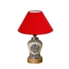 Devansh Conical Red Cotton Shade Lamp With Wood & Mosaic Glass Base For Decoration/Office/Home/Gifting/Study For Decoration/Office/Home/Gifting/Study -(10X10X14.5) Inches -A
