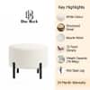 Doe Buck Premium Boucle Round Ottoman in Matte White Colour with Polished Black Legs