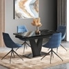 Caribu 4 To 6 Extendable Dining Table With Set Of 4 Doris Swivel Accent Chairs (Finish- Black High Gloss, Colour- Blue)