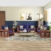 Maruti 3+2+1 Seater Wooden Sofa (BLUE Colour, Teak Finish)