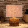 Cormac Grey cotton table lamp with Natural Wood Base