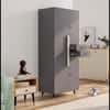 Hexa Red Wooden 2 Door Wardrobe with Drawer and Hanging Space in Slate Grey Colour