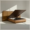 Elowen Softline King Size Bed in velvet With Oak wood Frame & Hydraulic Storage
